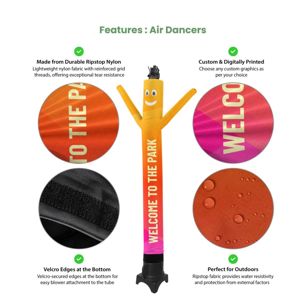 Custom & Digitally Printed Ripstop-Nylon Air Dancer with 9", 12" & 18" Air Blower