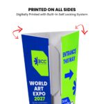 Custom triangular bollard cover with digitally printed graphics