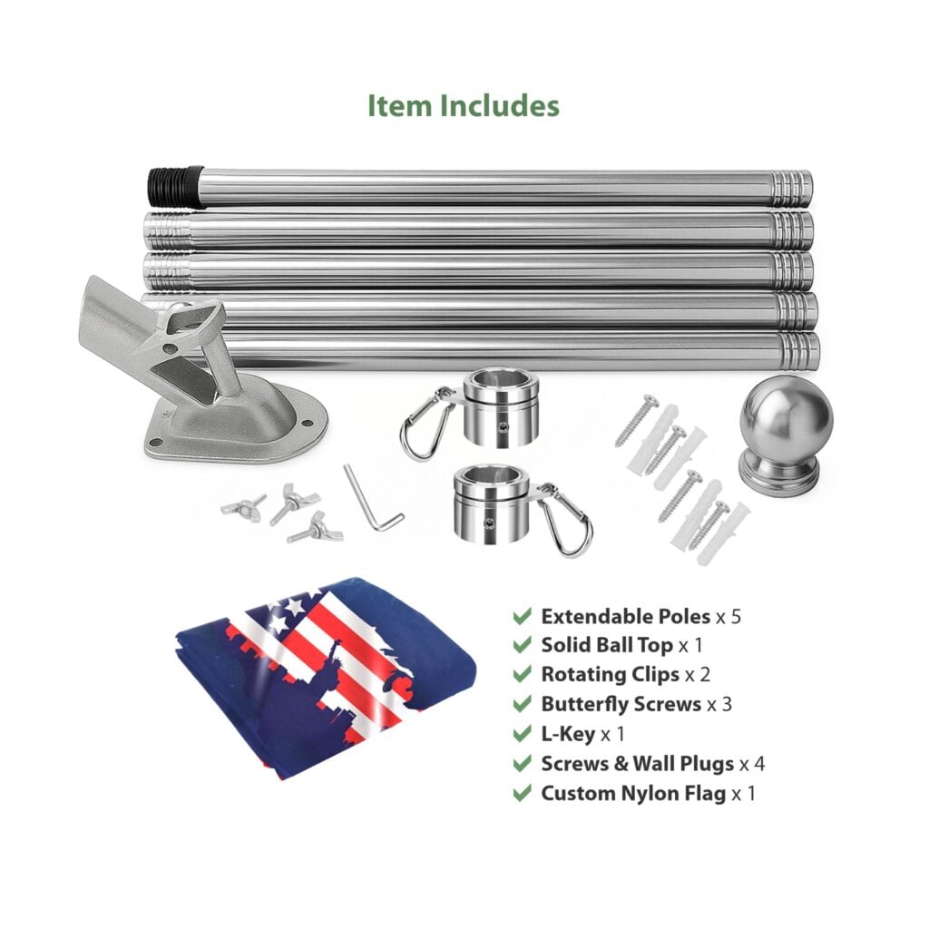 Complete Rotating Flagpole Kit — Stainless Steel Pole, Bracket & Custom Nylon Flag